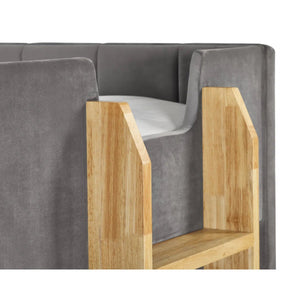 Daytona Grey Velvet Upholstered Kids Bunk Bed with Panelled Design & Wooden Ladder - Sleek Furniture