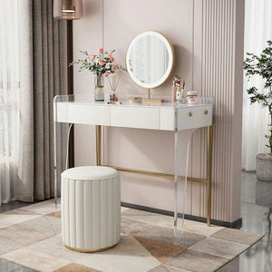 Deborah Cream Dressing Table with 2 Drawers, Sintered Stone Top & Stainless Steel Frame Modern Vanity Table - Sleek Furniture