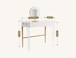 Deborah Cream Dressing Table with 2 Drawers, Sintered Stone Top & Stainless Steel Frame Modern Vanity Table - Sleek Furniture