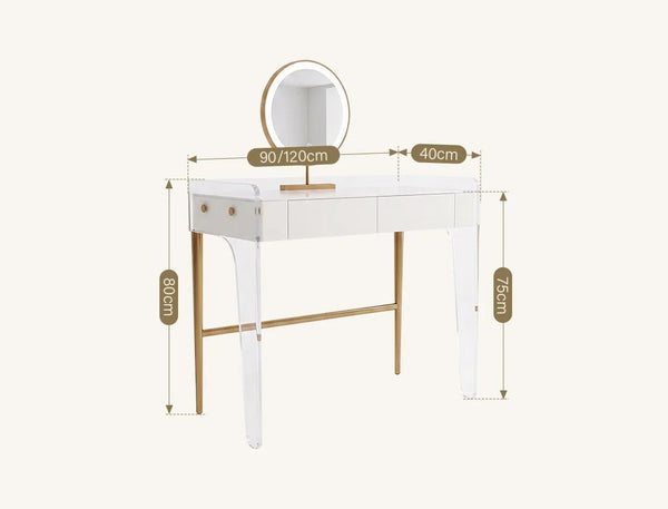 Deborah Cream Dressing Table with 2 Drawers, Sintered Stone Top & Stainless Steel Frame Modern Vanity Table - Sleek Furniture