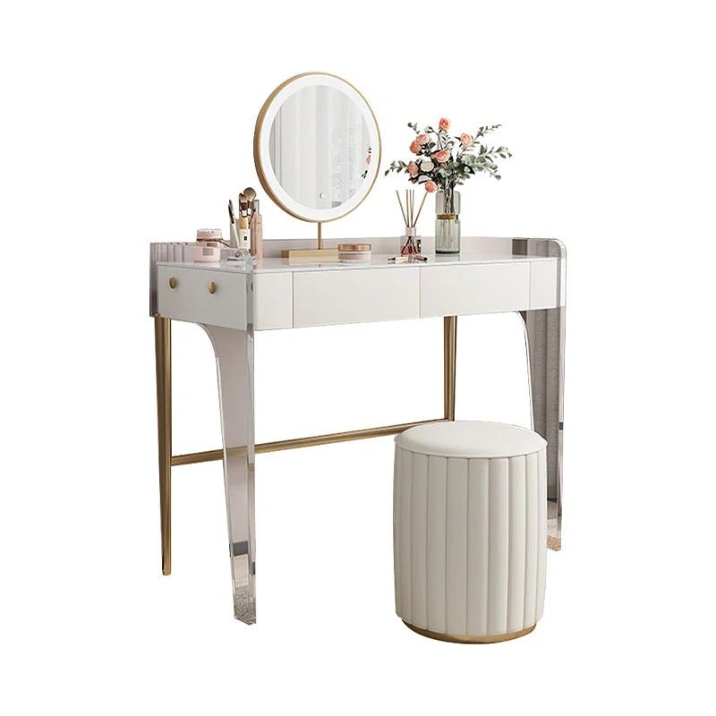 Deborah Cream Dressing Table with 2 Drawers, Sintered Stone Top & Stainless Steel Frame Modern Vanity Table - Sleek Furniture