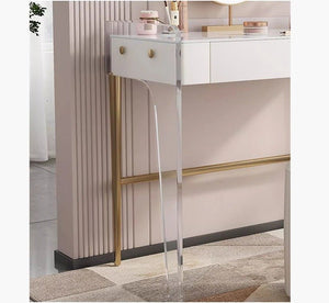 Deborah Cream Dressing Table with 2 Drawers, Sintered Stone Top & Stainless Steel Frame Modern Vanity Table - Sleek Furniture