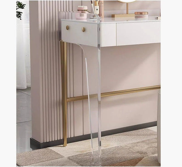 Deborah Cream Dressing Table with 2 Drawers, Sintered Stone Top & Stainless Steel Frame Modern Vanity Table - Sleek Furniture