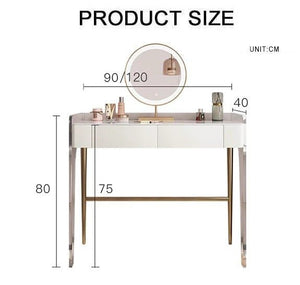 Deborah Cream Dressing Table with 2 Drawers, Sintered Stone Top & Stainless Steel Frame Modern Vanity Table - Sleek Furniture