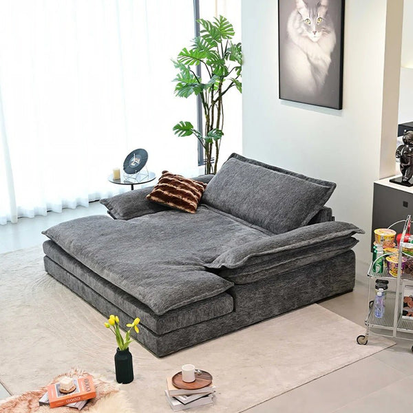 Dela Cruz Chenille Sofa Bed – Convertible Single or Two Seater Sofa Bed with High Density Sponge, Modern Grey Sofa & Bed for Living Room or Guest Room - Sleek Furniture
