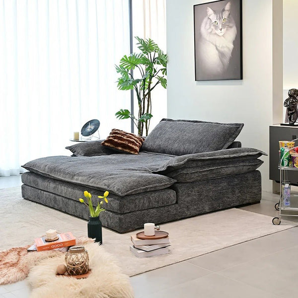 Dela Cruz Chenille Sofa Bed – Convertible Single or Two Seater Sofa Bed with High Density Sponge, Modern Grey Sofa & Bed for Living Room or Guest Room - Sleek Furniture