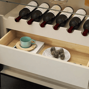 Delfina Modern Wine Cabinet with Wine Rack & LED Lighting – Light Grey Wooden Finish Storage Cabinet with Glass Doors, MDF Frame & Stainless Steel Accents – Contemporary Home Bar Unit - Sleek Furniture
