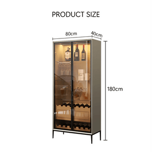 Delfina Modern Wine Cabinet with Wine Rack & LED Lighting – Light Grey Wooden Finish Storage Cabinet with Glass Doors, MDF Frame & Stainless Steel Accents – Contemporary Home Bar Unit - Sleek Furniture