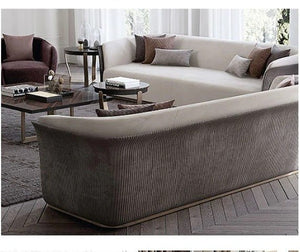 Demure Three Seater Velvet Sofa | Modern Contemporary 3-Seater Couch with Painted Steel Frame | Beige, Brown & Green Upholstered Living Room Sofa - Sleek Furniture