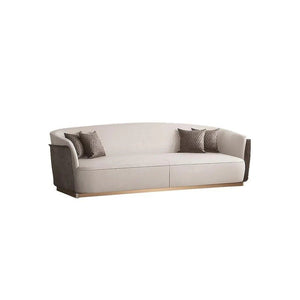 Demure Three Seater Velvet Sofa | Modern Contemporary 3-Seater Couch with Painted Steel Frame | Beige, Brown & Green Upholstered Living Room Sofa - Sleek Furniture