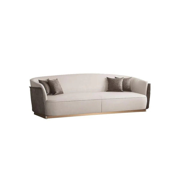 Demure Three Seater Velvet Sofa | Modern Contemporary 3-Seater Couch with Painted Steel Frame | Beige, Brown & Green Upholstered Living Room Sofa - Sleek Furniture