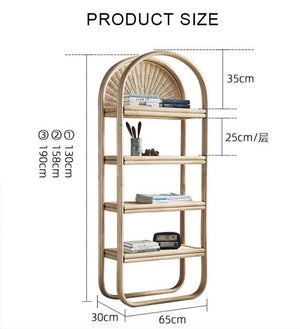 Derek Oak Rattan Bookcase Shelving Unit – Contemporary Wooden Storage Display Shelf with Natural Rattan Design for Living Room, Bedroom & Office - Sleek Furniture