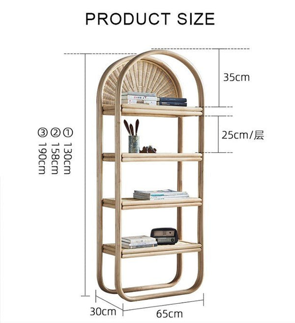 Derek Oak Rattan Bookcase Shelving Unit – Contemporary Wooden Storage Display Shelf with Natural Rattan Design for Living Room, Bedroom & Office - Sleek Furniture