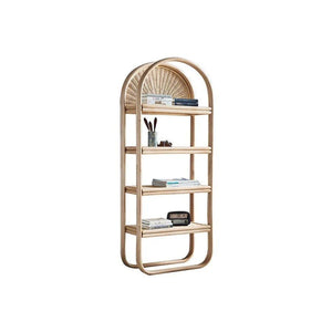 Derek Oak Rattan Bookcase Shelving Unit – Contemporary Wooden Storage Display Shelf with Natural Rattan Design for Living Room, Bedroom & Office - Sleek Furniture