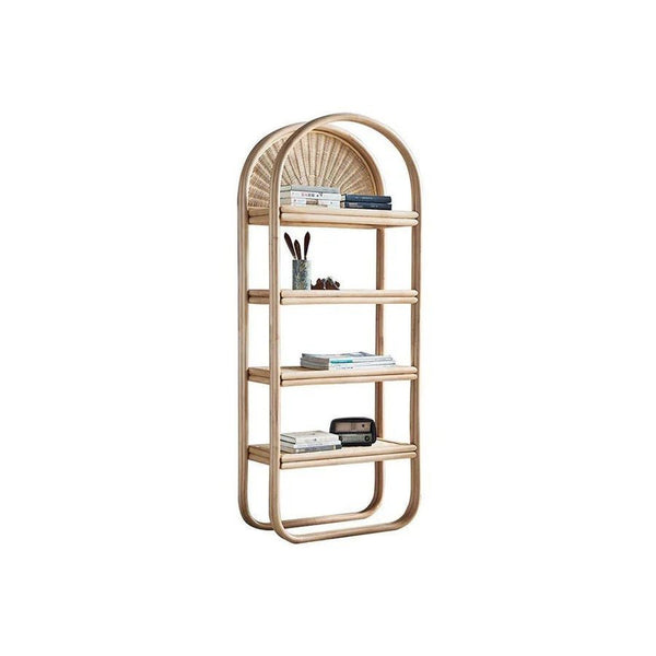 Derek Oak Rattan Bookcase Shelving Unit – Contemporary Wooden Storage Display Shelf with Natural Rattan Design for Living Room, Bedroom & Office - Sleek Furniture