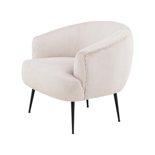 Derry Armchair, Beige Velvet | Modern Retro Accent Chair with Slim Steel Legs