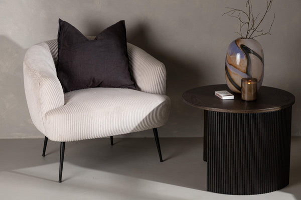 Derry Armchair, Beige Velvet | Modern Retro Accent Chair with Slim Steel Legs