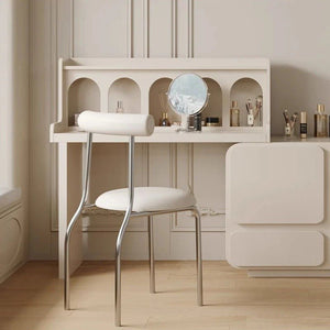 Dinah Dressing Table with Sideboard – Contemporary Bedroom Vanity Table with Storage, Cream or Black Finish | Solid Wood Dressing Table Furniture (Optional LED Mirror Style) - Sleek Furniture