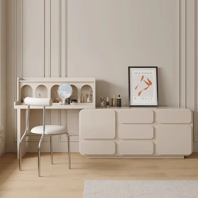 Dinah Dressing Table with Sideboard Storage – Modern Wooden Vanity Desk in Cream or Black, No Assembly Required - Sleek Furniture