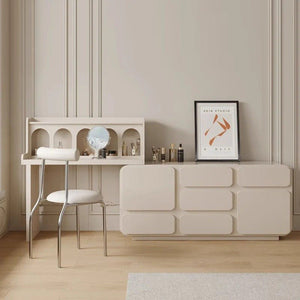 Dinah Dressing Table with Sideboard Storage – Modern Wooden Vanity Desk in Cream or Black, No Assembly Required - Sleek Furniture