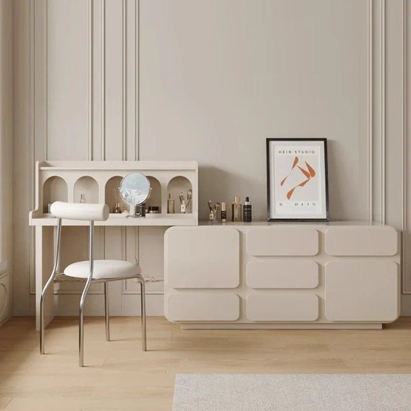 Dinah Dressing Table with Sideboard Storage – Modern Wooden Vanity Desk in Cream or Black, No Assembly Required - Sleek Furniture