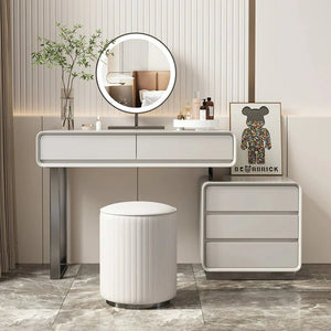 Dobson Modern Dressing Table with LED Light Mirror, Light Grey Finish – Contemporary Bedroom Vanity Table with Storage, Elegant Makeup Station 120cm Light Grey - Sleek Furniture