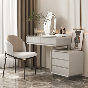 Dobson Modern Dressing Table with LED Light Mirror, Light Grey Finish – Contemporary Bedroom Vanity Table with Storage, Elegant Makeup Station 120cm Light Grey - Sleek Furniture