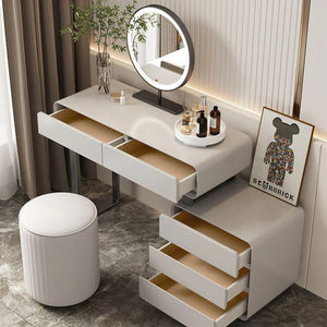 Dobson Modern Dressing Table with LED Light Mirror, Light Grey Finish – Contemporary Bedroom Vanity Table with Storage, Elegant Makeup Station 120cm Light Grey - Sleek Furniture