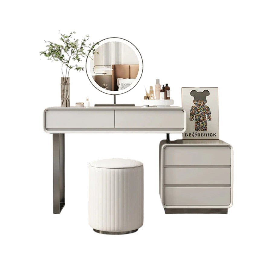 Dobson Modern Dressing Table with LED Light Mirror, Light Grey Finish – Contemporary Bedroom Vanity Table with Storage, Elegant Makeup Station 120cm Light Grey - Sleek Furniture