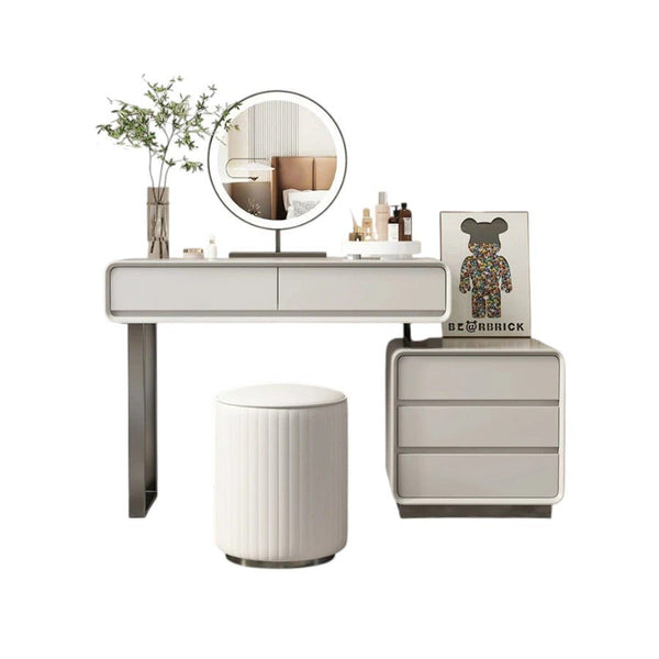 Dobson Modern Dressing Table with LED Light Mirror, Light Grey Finish – Contemporary Bedroom Vanity Table with Storage, Elegant Makeup Station 120cm Light Grey - Sleek Furniture