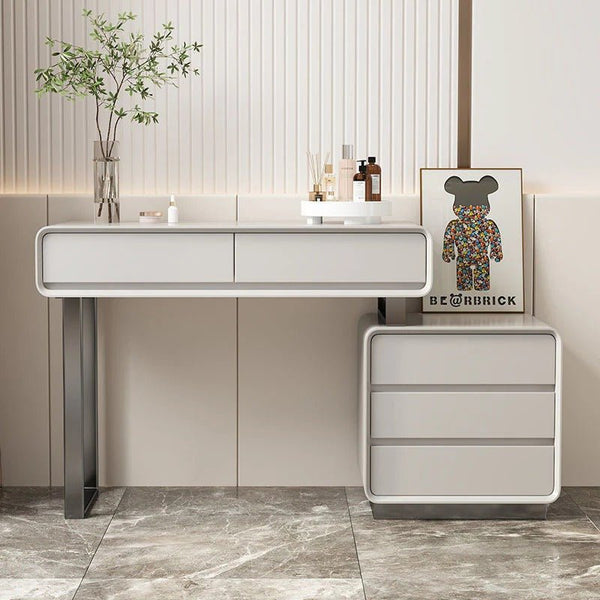 Dobson Modern Dressing Table with LED Light Mirror, Light Grey Finish – Contemporary Bedroom Vanity Table with Storage, Elegant Makeup Station 120cm Light Grey - Sleek Furniture