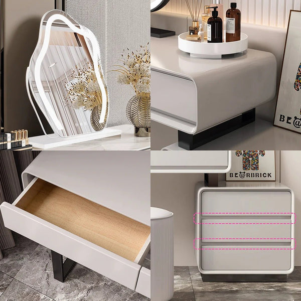 Dobson Modern Dressing Table with LED Light Mirror, Light Grey Finish – Contemporary Bedroom Vanity Table with Storage, Elegant Makeup Station 120cm Light Grey - Sleek Furniture