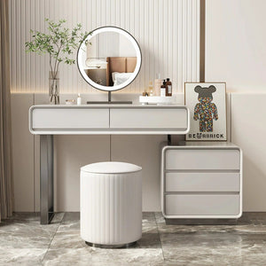 Dobson Modern Dressing Table with LED Light Mirror, Light Grey Finish – Contemporary Bedroom Vanity Table with Storage, Elegant Makeup Station 120cm Light Grey - Sleek Furniture