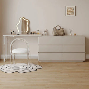 Dominic Modern Dressing Table with Sideboard, LED Mirror & Storage Vanity Desk, Cream Grey - Sleek Furniture