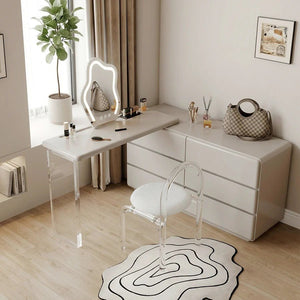 Dominic Modern Dressing Table with Sideboard, LED Mirror & Storage Vanity Desk, Cream Grey - Sleek Furniture