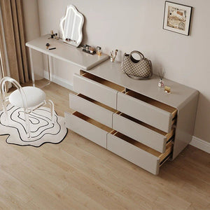 Dominic Modern Dressing Table with Sideboard, LED Mirror & Storage Vanity Desk, Cream Grey - Sleek Furniture