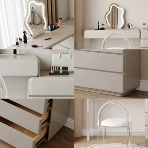 Dominic Modern Dressing Table with Sideboard, LED Mirror & Storage Vanity Desk, Cream Grey - Sleek Furniture