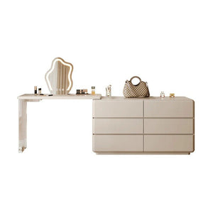 Dominic Modern Dressing Table with Sideboard, LED Mirror & Storage Vanity Desk, Cream Grey - Sleek Furniture