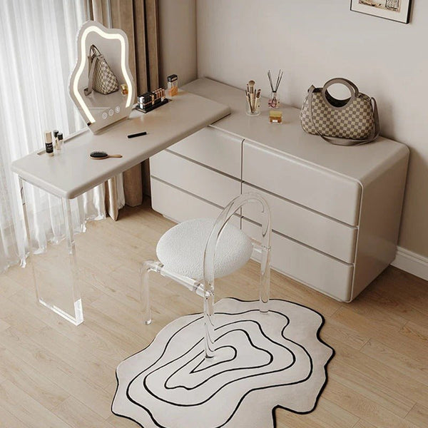 Dominic Modern Dressing Table with Sideboard, LED Mirror & Storage Vanity Desk, Cream Grey - Sleek Furniture