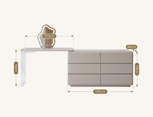 Dominic Modern Dressing Table with Sideboard, LED Mirror & Storage Vanity Desk, Cream Grey - Sleek Furniture
