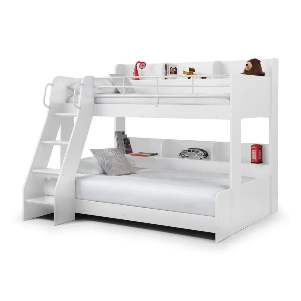 Domino Triple Sleeper Bunk Bed with Single Over Small Double – White or Light Grey - Sleek Furniture