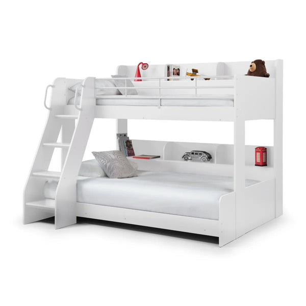 Domino Triple Sleeper Bunk Bed with Single Over Small Double – White or Light Grey - Sleek Furniture