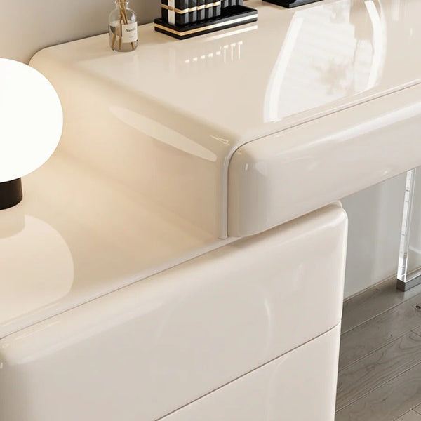 Donnelly Luxury Dressing Table with LED Mirror, Cream Vanity Desk with Sintered Stone Top & Stainless Steel Frame - Sleek Furniture