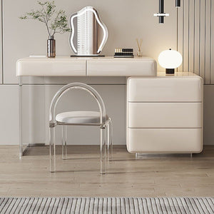 Donnelly Luxury Dressing Table with LED Mirror, Cream Vanity Desk with Sintered Stone Top & Stainless Steel Frame - Sleek Furniture