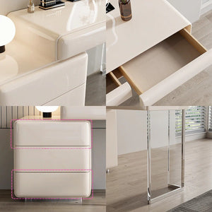 Donnelly Luxury Dressing Table with LED Mirror, Cream Vanity Desk with Sintered Stone Top & Stainless Steel Frame - Sleek Furniture
