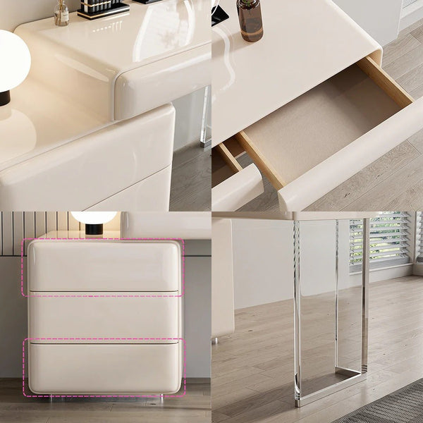 Donnelly Luxury Dressing Table with LED Mirror, Cream Vanity Desk with Sintered Stone Top & Stainless Steel Frame - Sleek Furniture