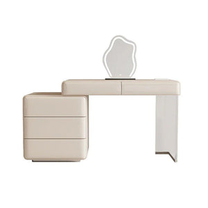Donnelly Luxury Dressing Table with LED Mirror, Cream Vanity Desk with Sintered Stone Top & Stainless Steel Frame - Sleek Furniture