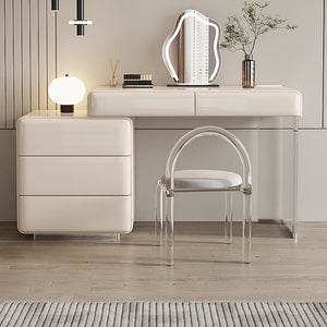 Donnelly Luxury Dressing Table with LED Mirror, Cream Vanity Desk with Sintered Stone Top & Stainless Steel Frame - Sleek Furniture