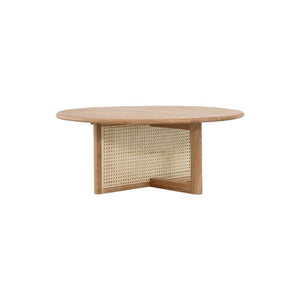 Dora Rattan Coffee Table Light Oak Wooden Living Room Table with Natural Rattan Shelf Modern Contemporary Centre Table - Sleek Furniture