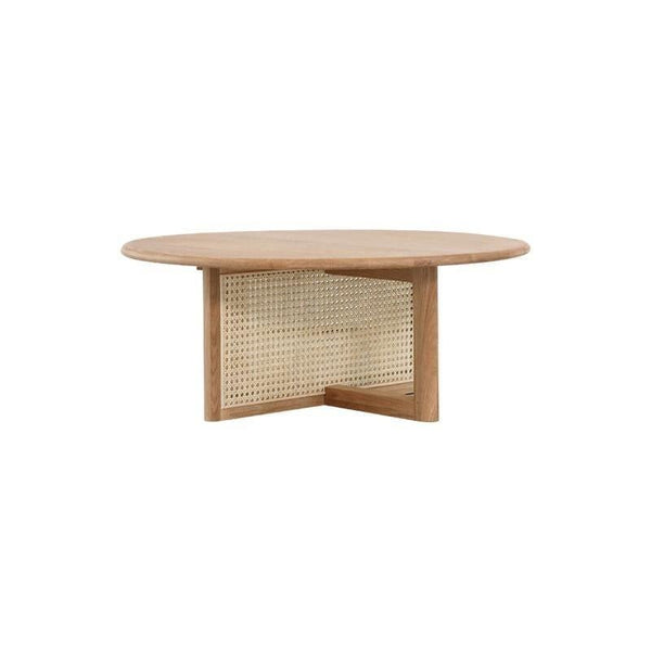Dora Rattan Coffee Table Light Oak Wooden Living Room Table with Natural Rattan Shelf Modern Contemporary Centre Table - Sleek Furniture